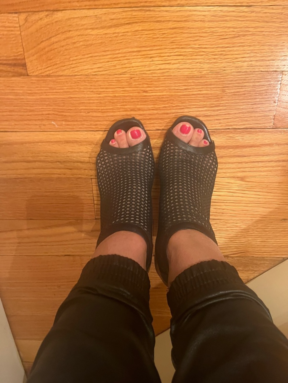 Black Open-Toe mesh leather Heeled Booties